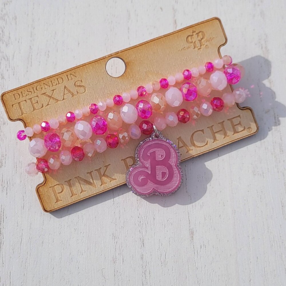 *** Barbie Bracelet "B" Bracelet - Silver Glitter - Pink Panache